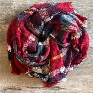 Garage Vibrant Red and Blue Plaid Scarf